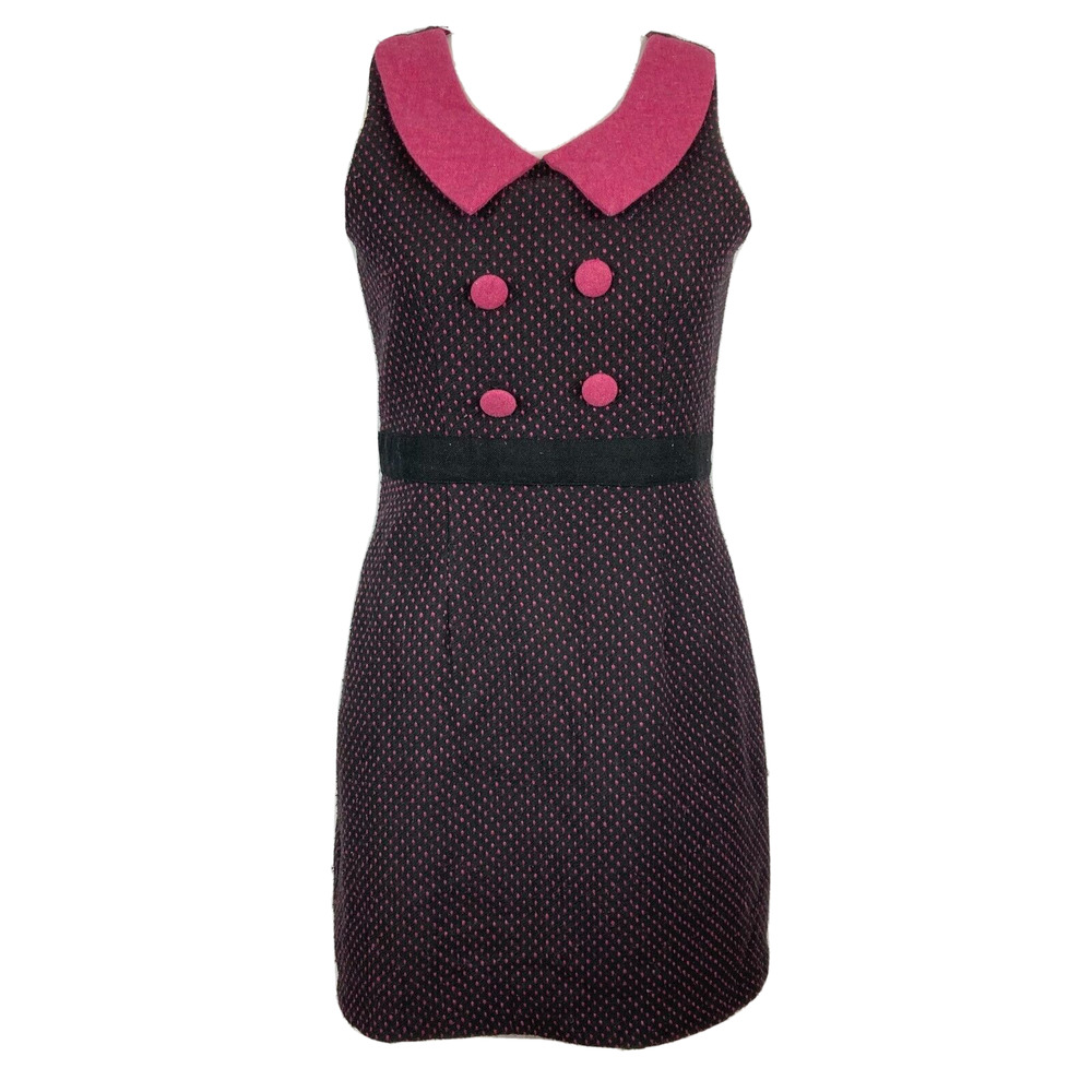 Graciaβ Dress Womens Sz S Retro Black Pink Polkadot Collared Sleeveless Sheath